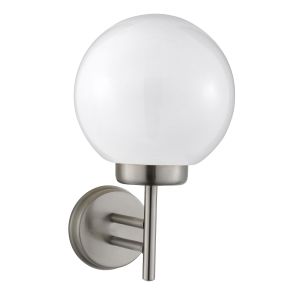 Orb Lantern 1 Light Outdoor Wall Bracket, Stainless Steel, White Shade