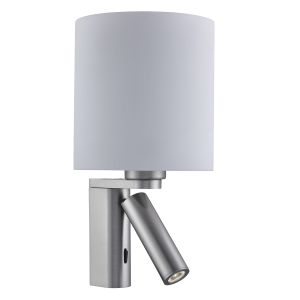 Wall Adjustable 2 Light Wall Bracket, Satin Silver, White Glass Shade