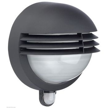 Boston 1 Light E27 Black Outdoor Bulkhead Wall Light With PIR IP44