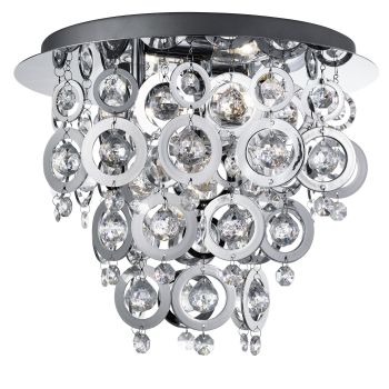 0573-3CC Nova - 3 Light Ceiling Flush, Chrome, Clear Acrylic Balls, Chrome Acrylic Rings