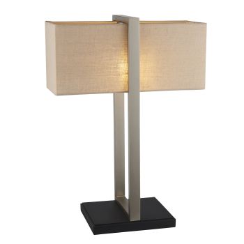 Cielo 1 Light E27 Table Lamp Satin Nickel With Natural Shade